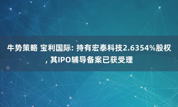 牛势策略 宝利国际: 持有宏泰科技2.6354%股权, 其IPO辅导备案已获受理