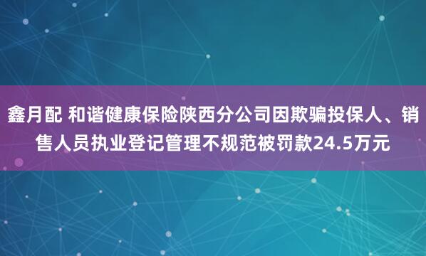 鑫月配 和谐健康保险陕西分公司因欺骗投保人、销售人员执业登记管理不规范被罚款24.5万元