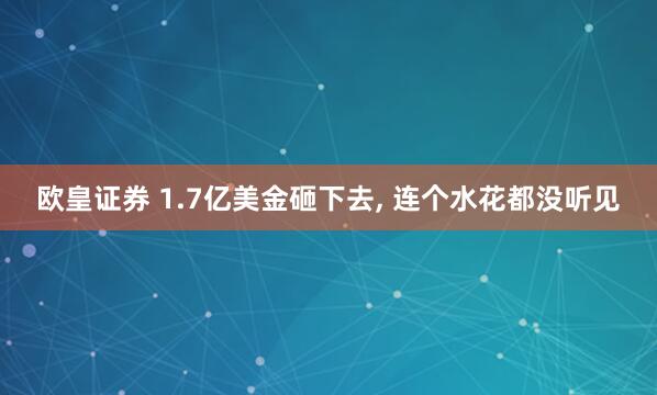 欧皇证券 1.7亿美金砸下去, 连个水花都没听见
