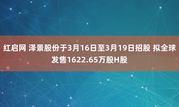 红启网 泽景股份于3月16日至3月19日招股 拟全球发售1622.65万股H股