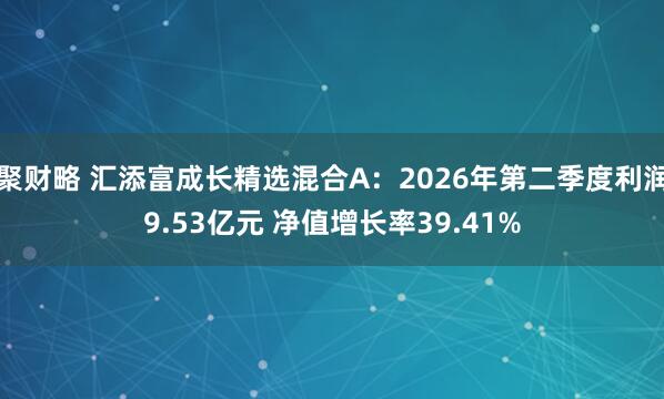 聚财略 汇添富成长精选混合A：2026年第二季度利润9.53亿元 净值增长率39.41%